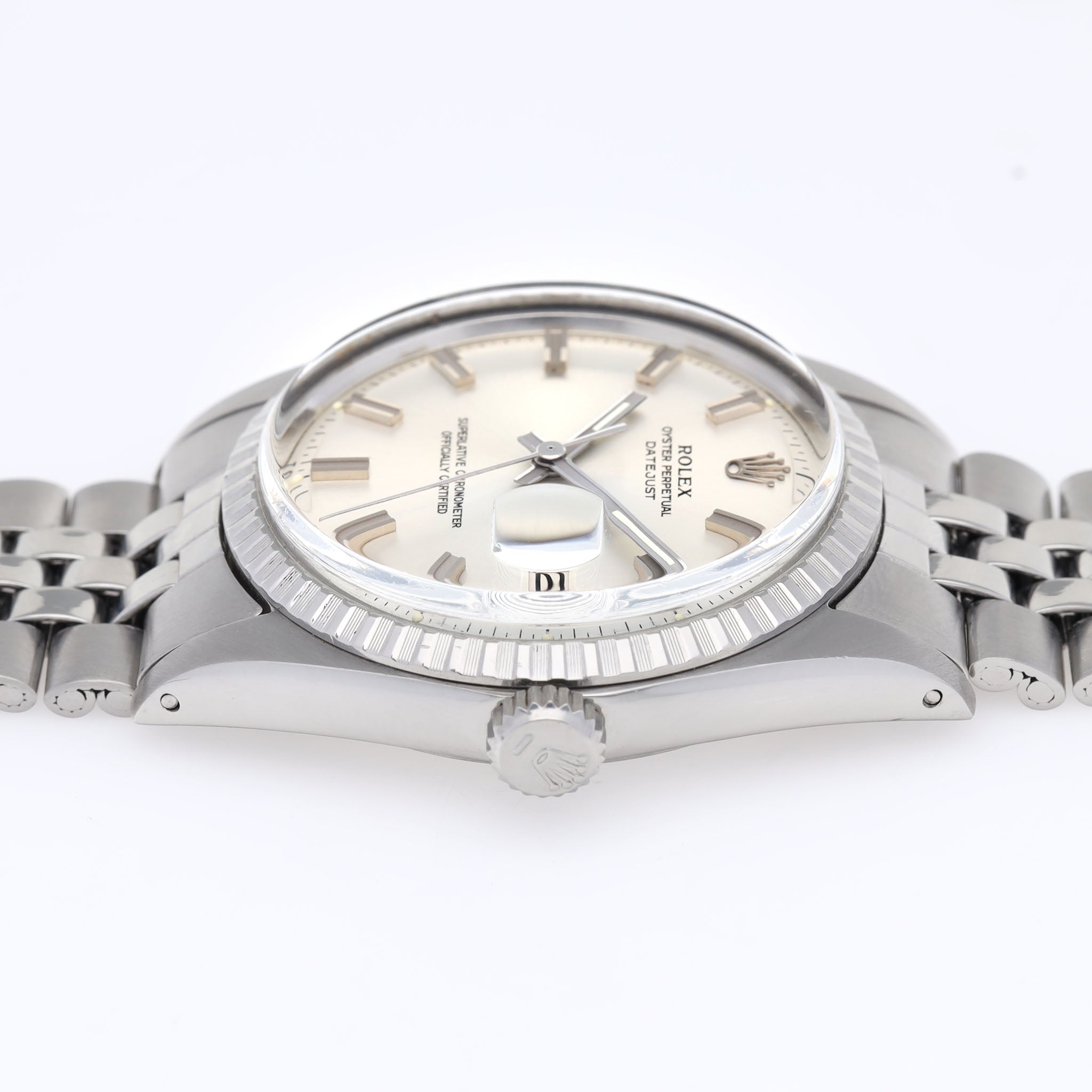 Rolex Datejust 1603 Silbernes Wide-Boy Zifferblatt Mit Box Und Papieren