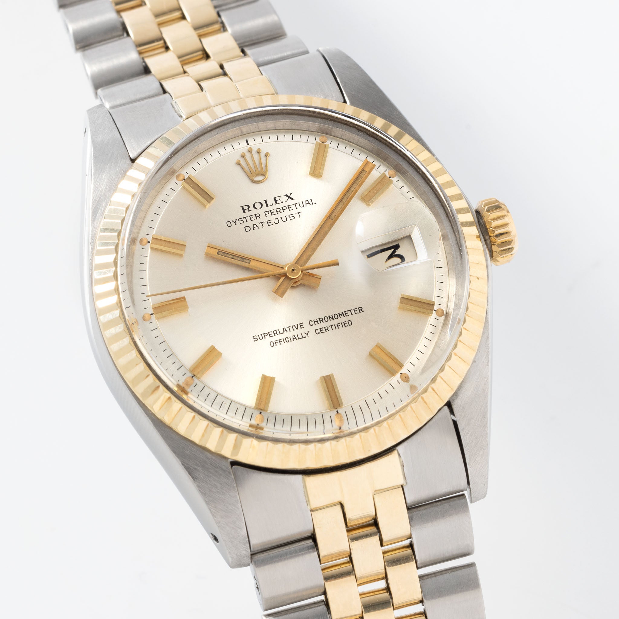 Rolex Datejust 1601/3 Silbernes Wide Boy Zifferblatt