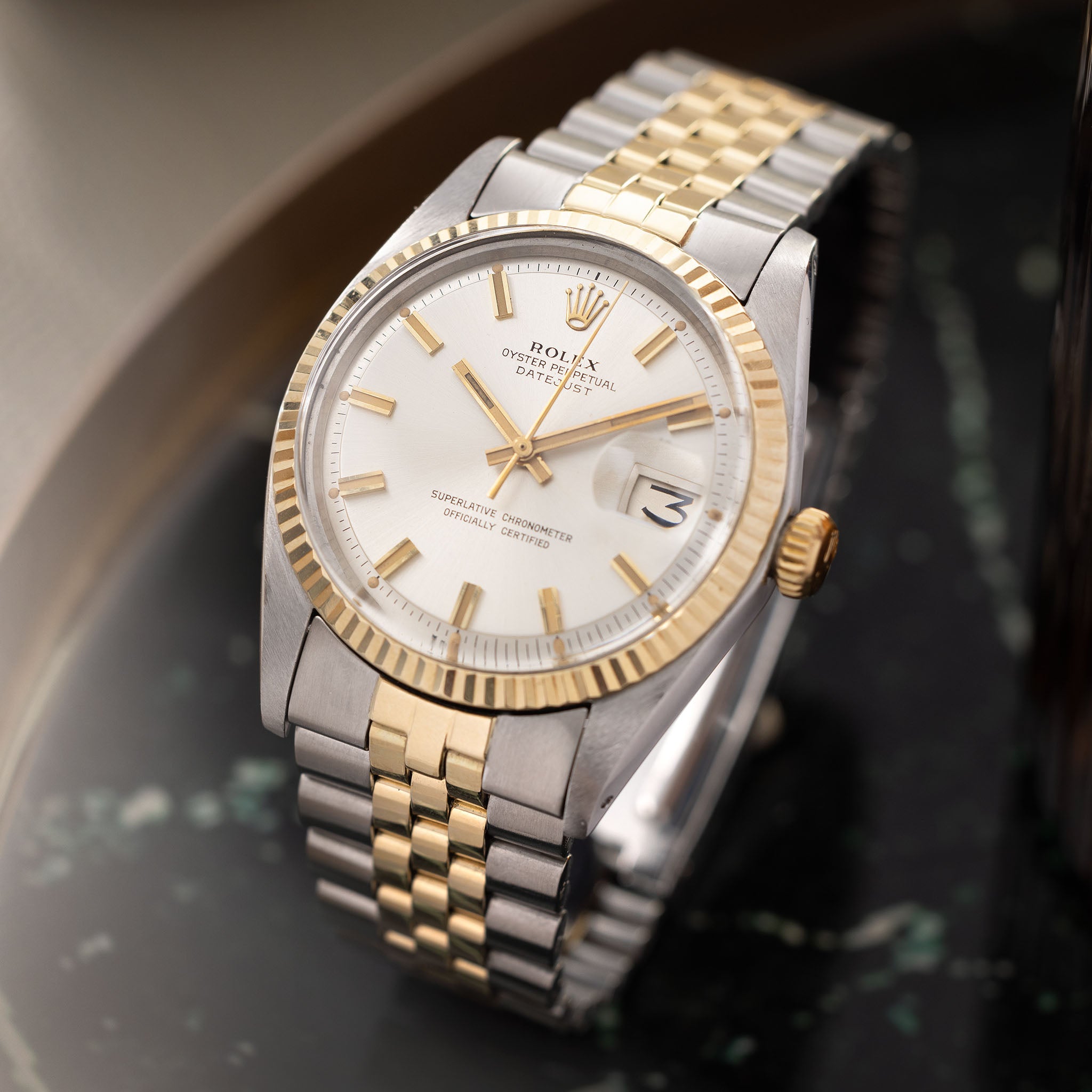 Rolex Datejust 1601/3 Silbernes Wide Boy Zifferblatt