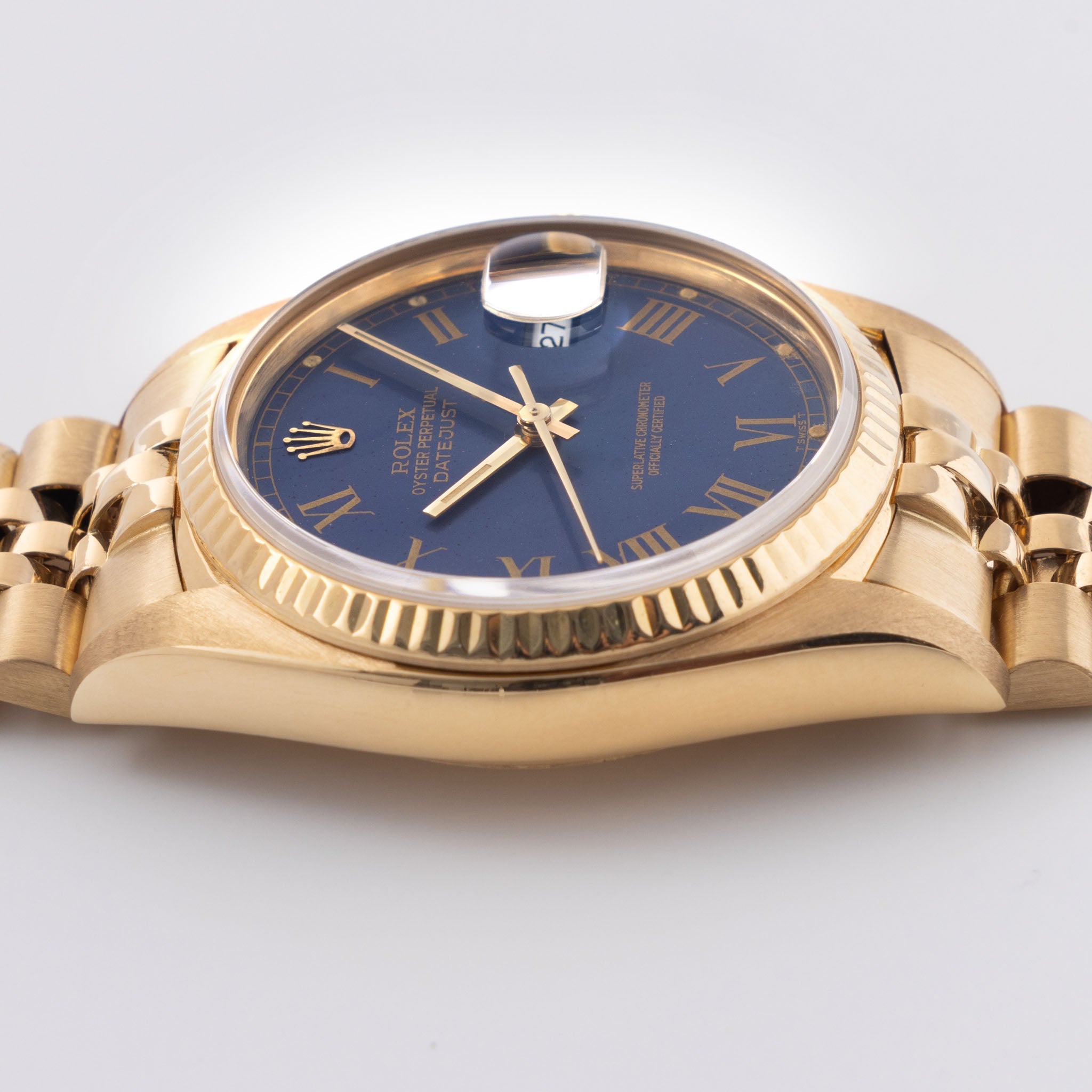Rolex Datejust Yellow Gold Blue Buckley Dial Ref 16018
