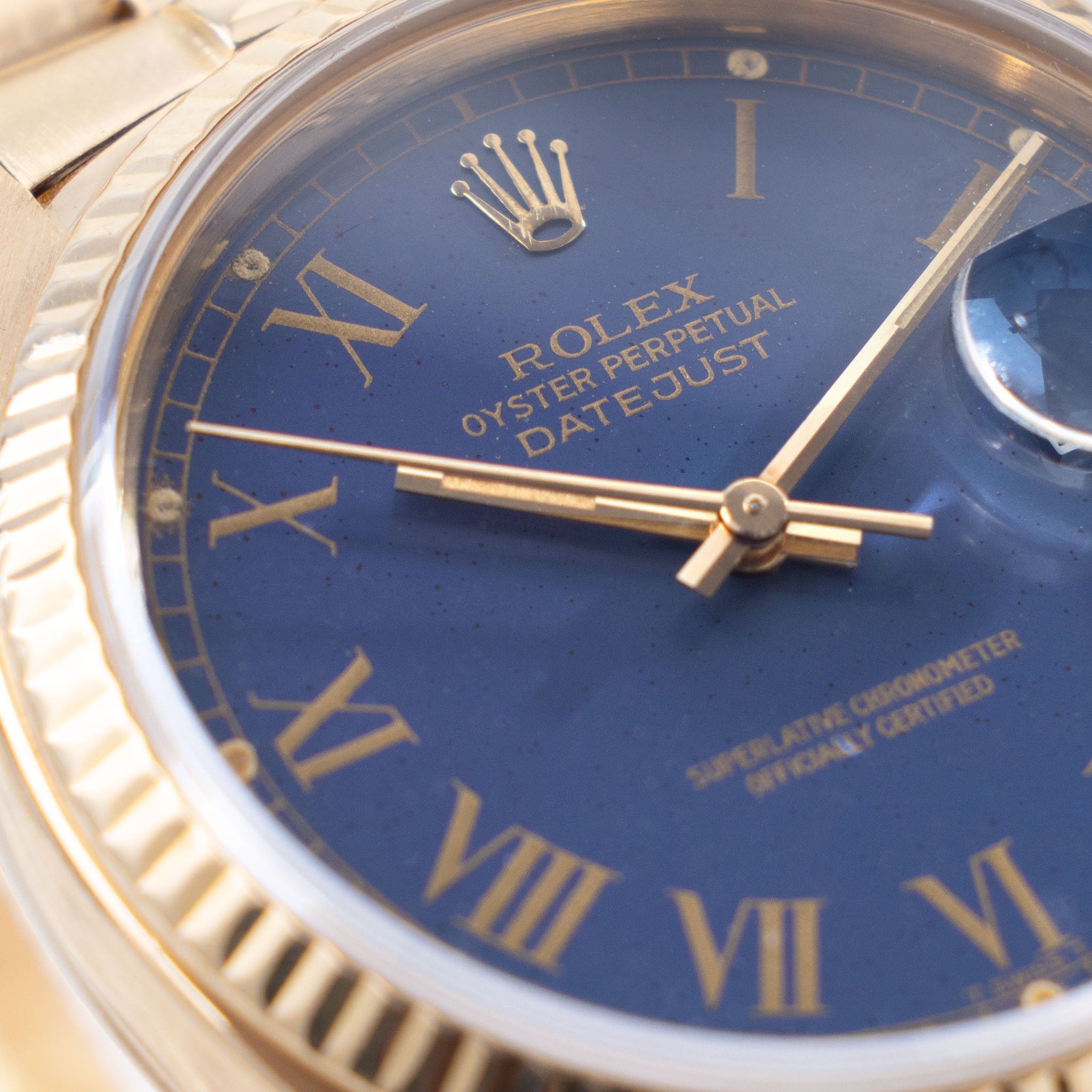 Rolex Datejust Yellow Gold Blue Buckley Dial Ref 16018