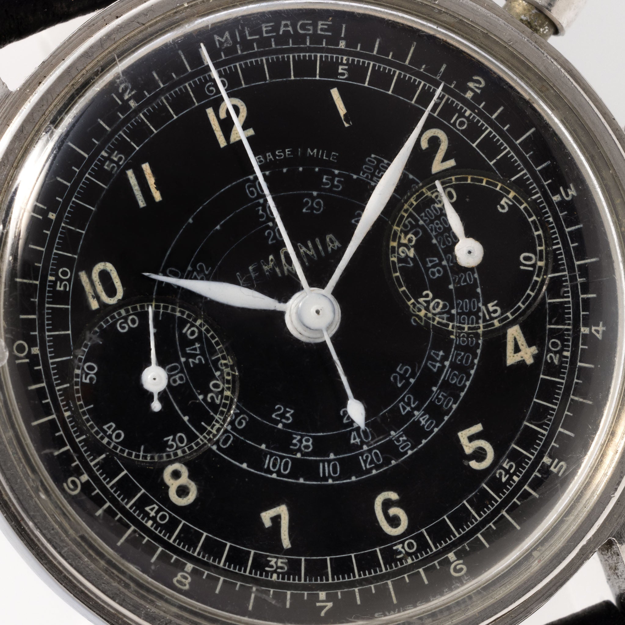 Lemania Oversized Step Case Black Dial Chronograph