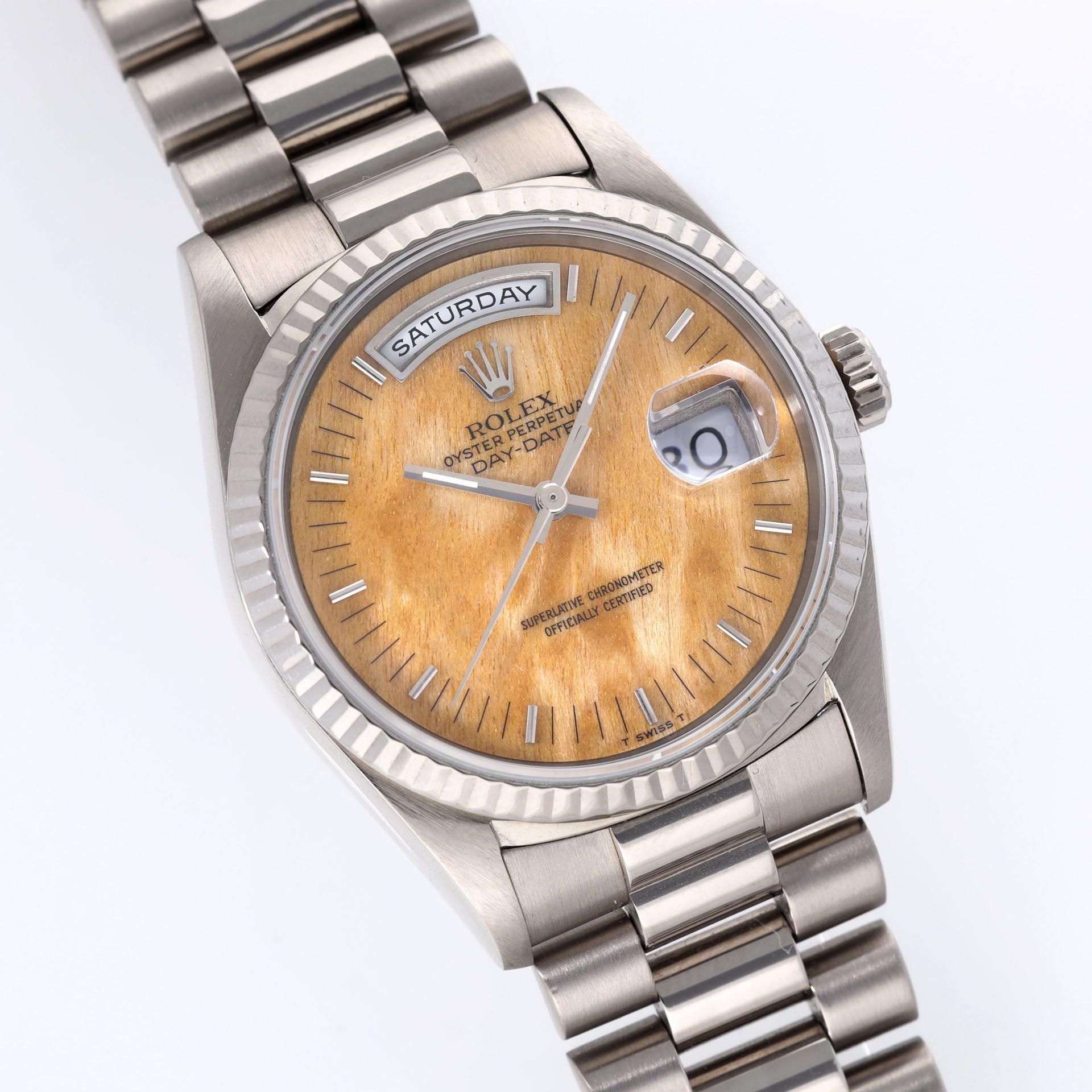 Rolex Day-Date 18239 White Gold Rare Birch Wood Dial with Papers