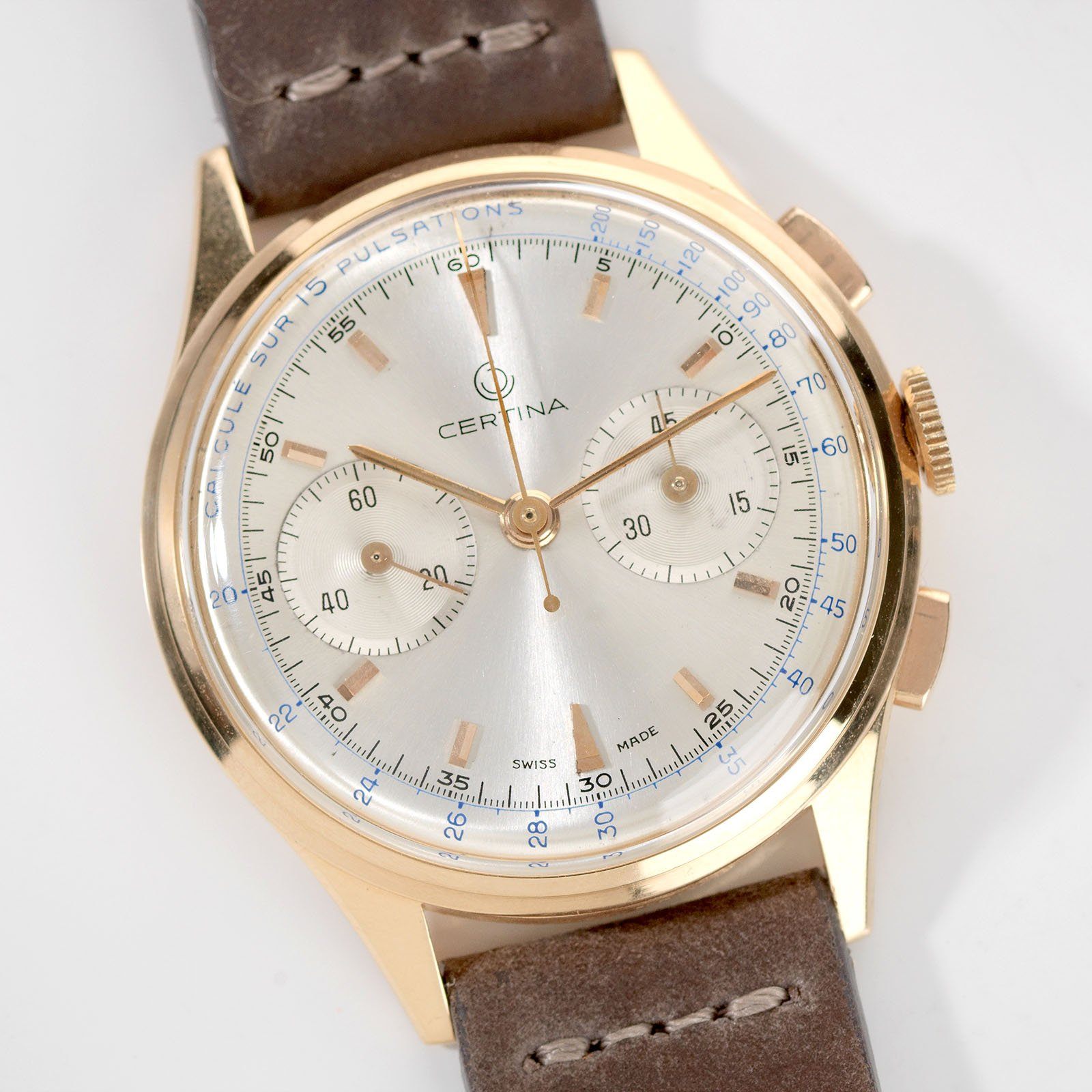 Certina Red Gold Pulsometer Chronograph Watch 1940s