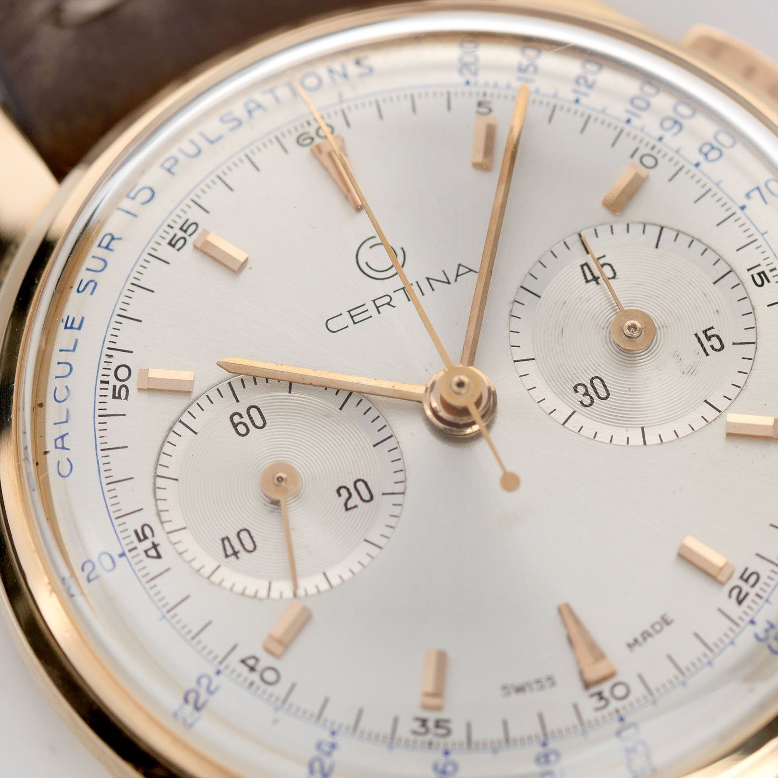 Certina Red Gold Pulsometer Chronograph Watch 1940s