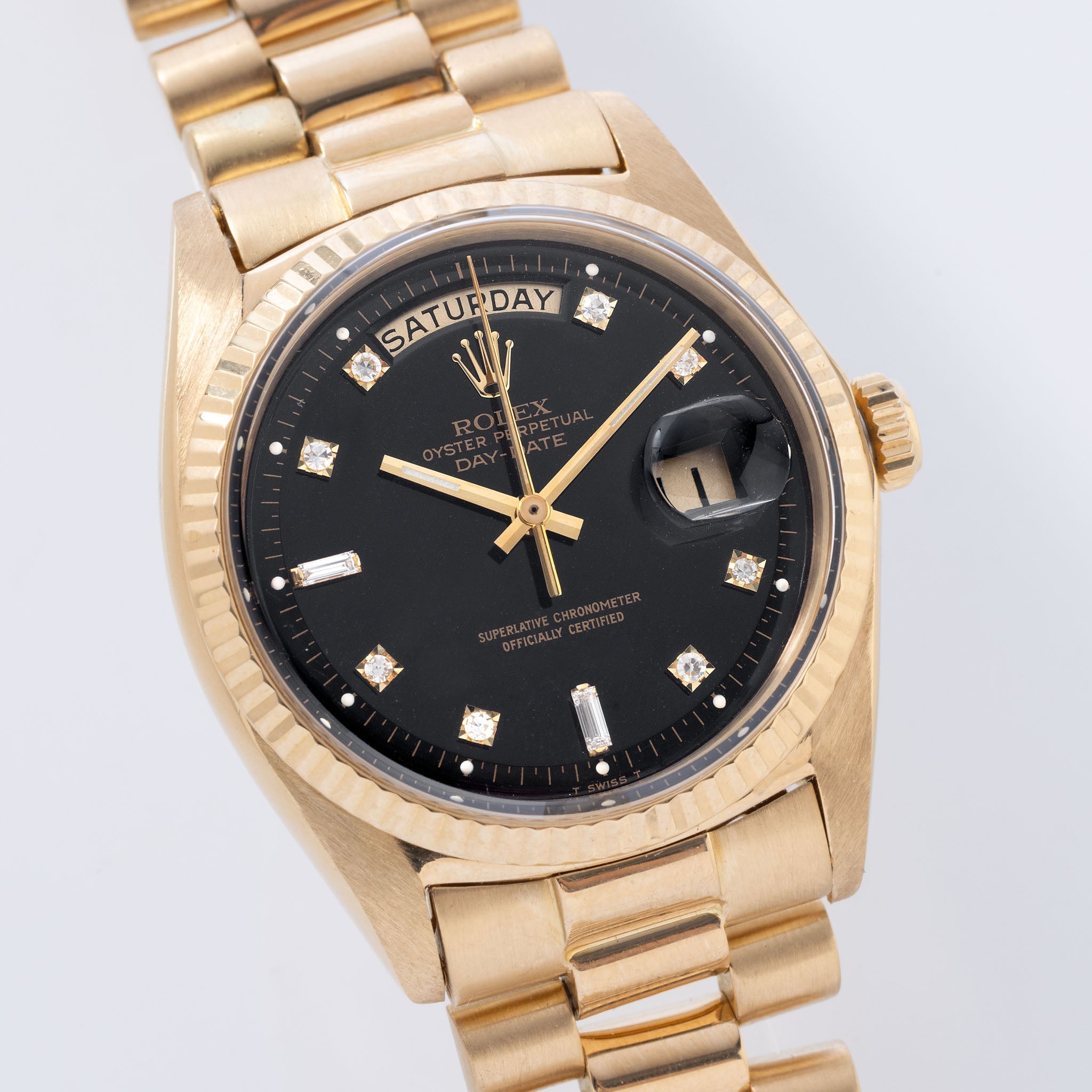 Rolex Day-Date Yellow Gold Black Diamond Hours Dial ref 1803