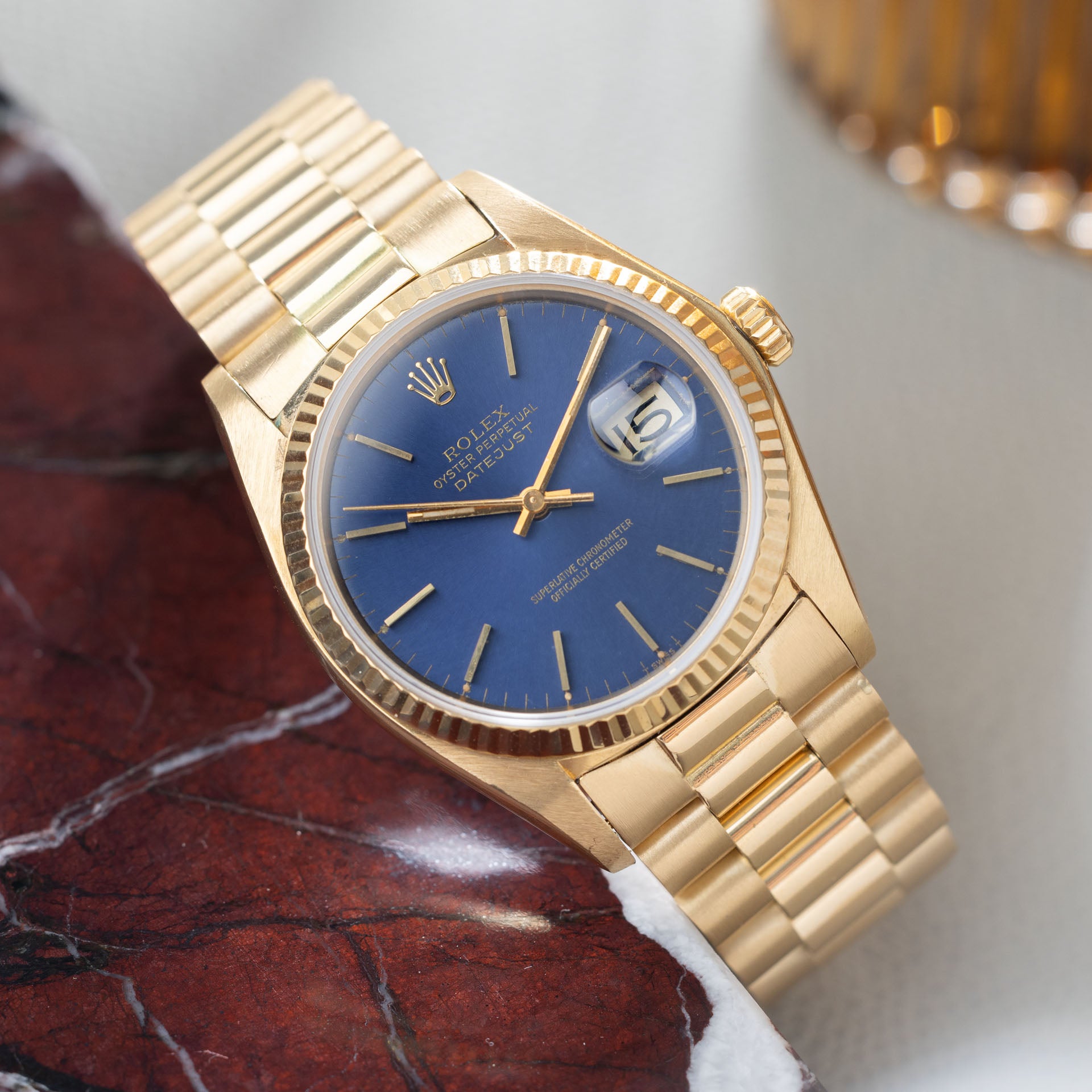 Rolex Datejust 16018 Yellow Gold Blue Dial with Papers