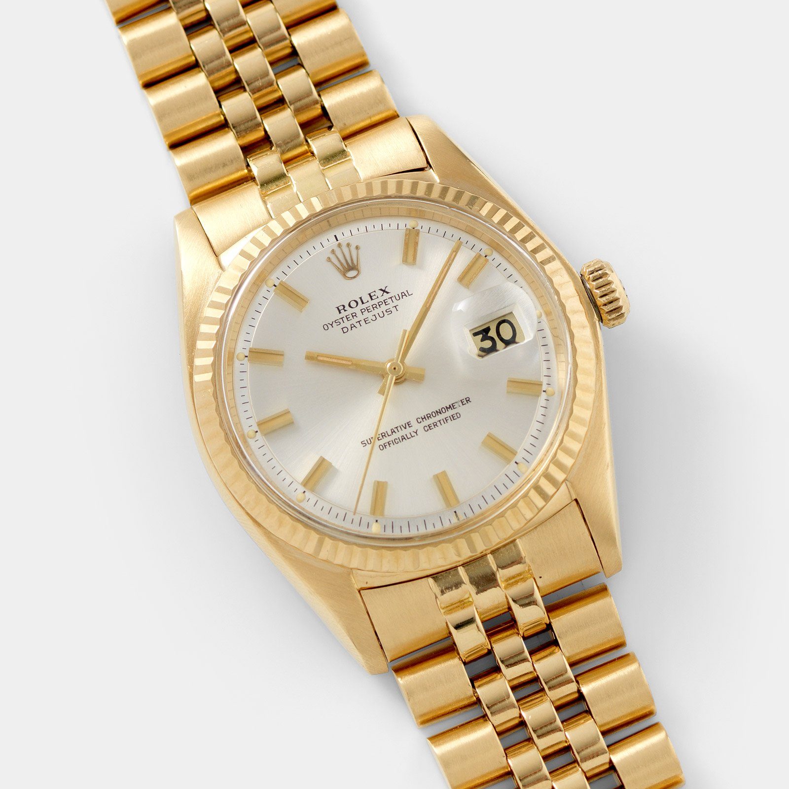 Rolex Datejust 1601 Silver Dial with 36mm 18kt yellow gold case