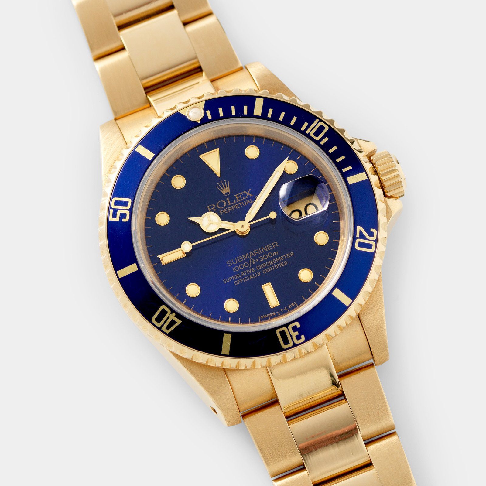 Rolex Submariner Date Purple Dial Yellow Gold 16618 Box and Papers