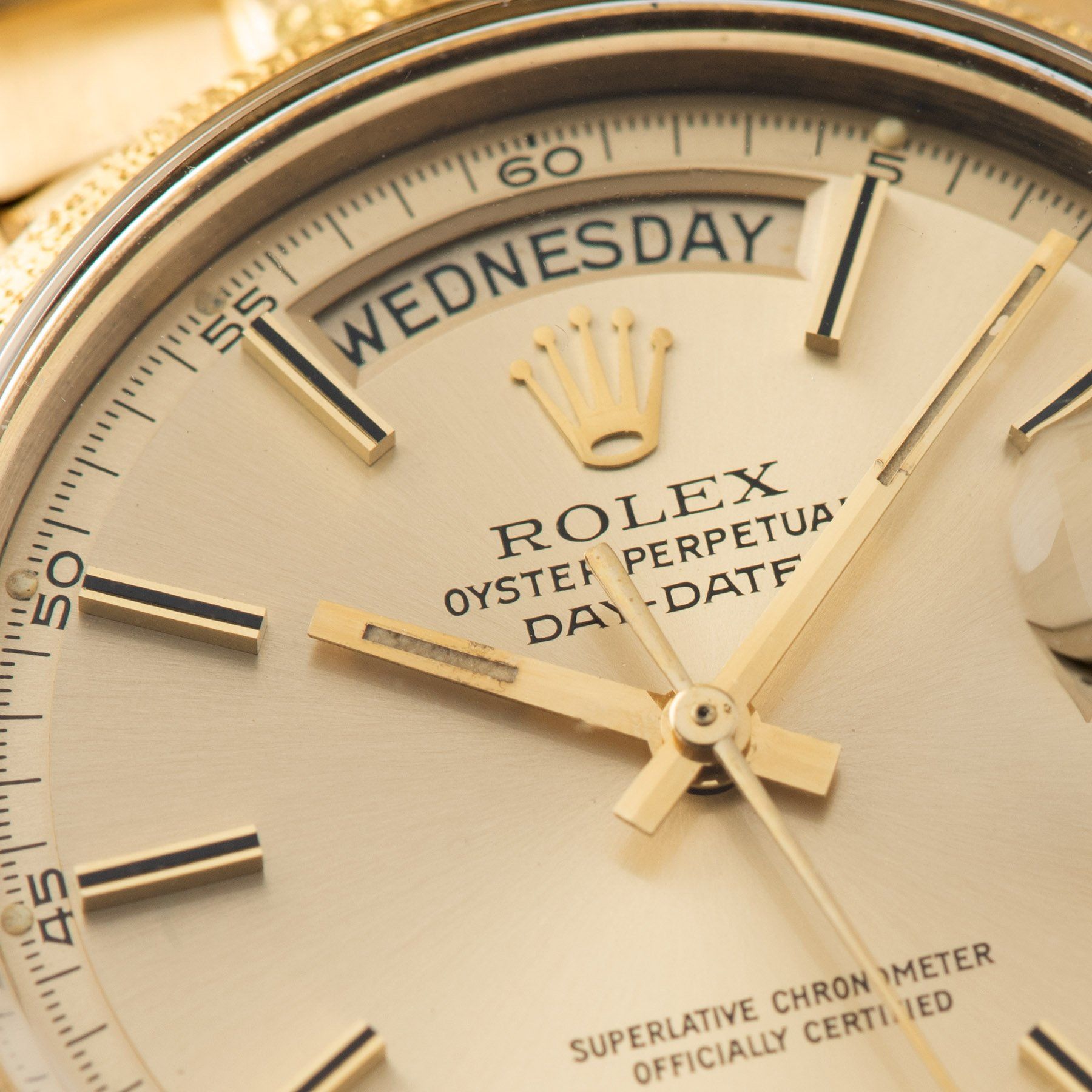 Rolex Day Date Yellow Gold Morellis Finish 1811 with matte champagne coloured dial