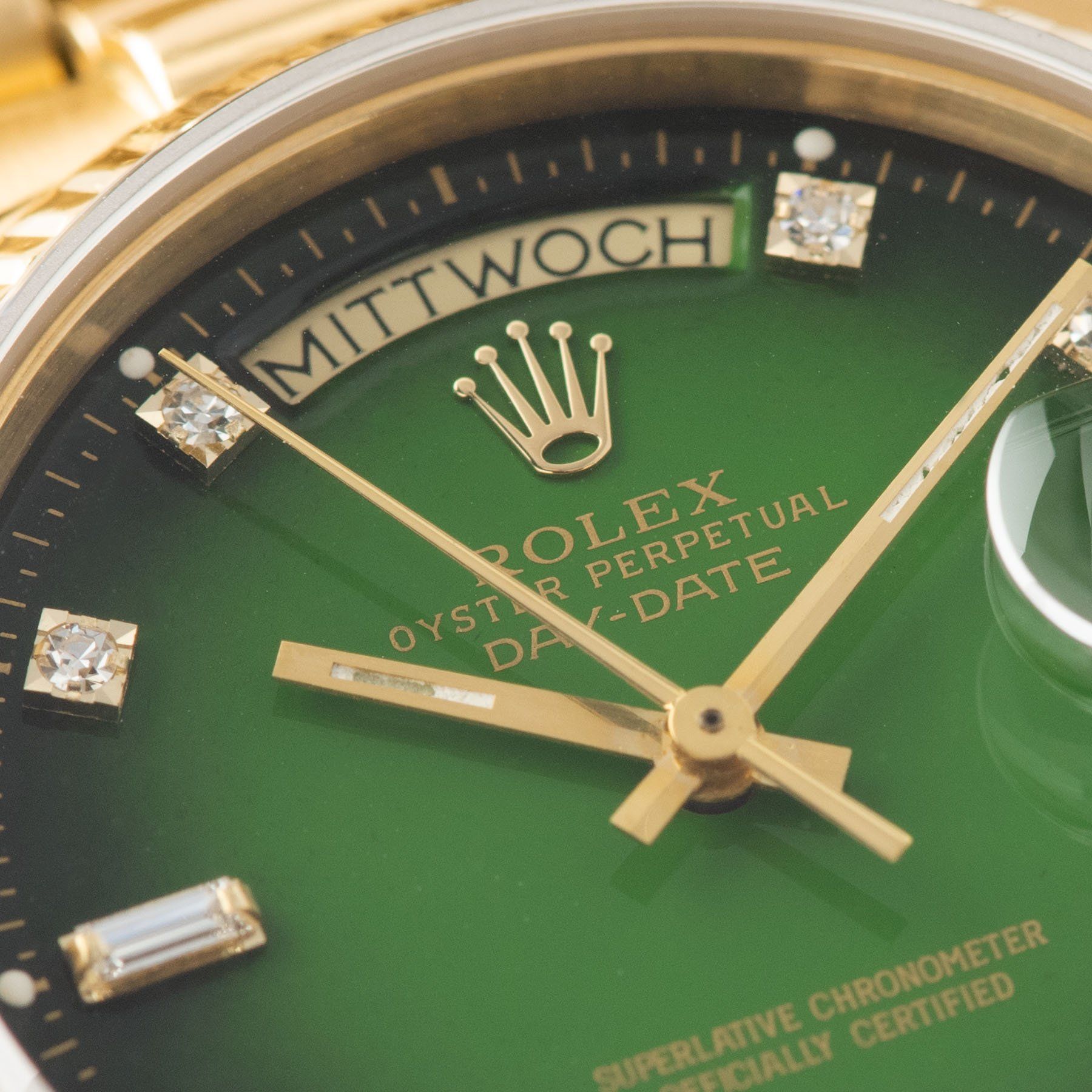 Rolex Day-Date Green Dégradé Dial 18038 with diamond hour markers