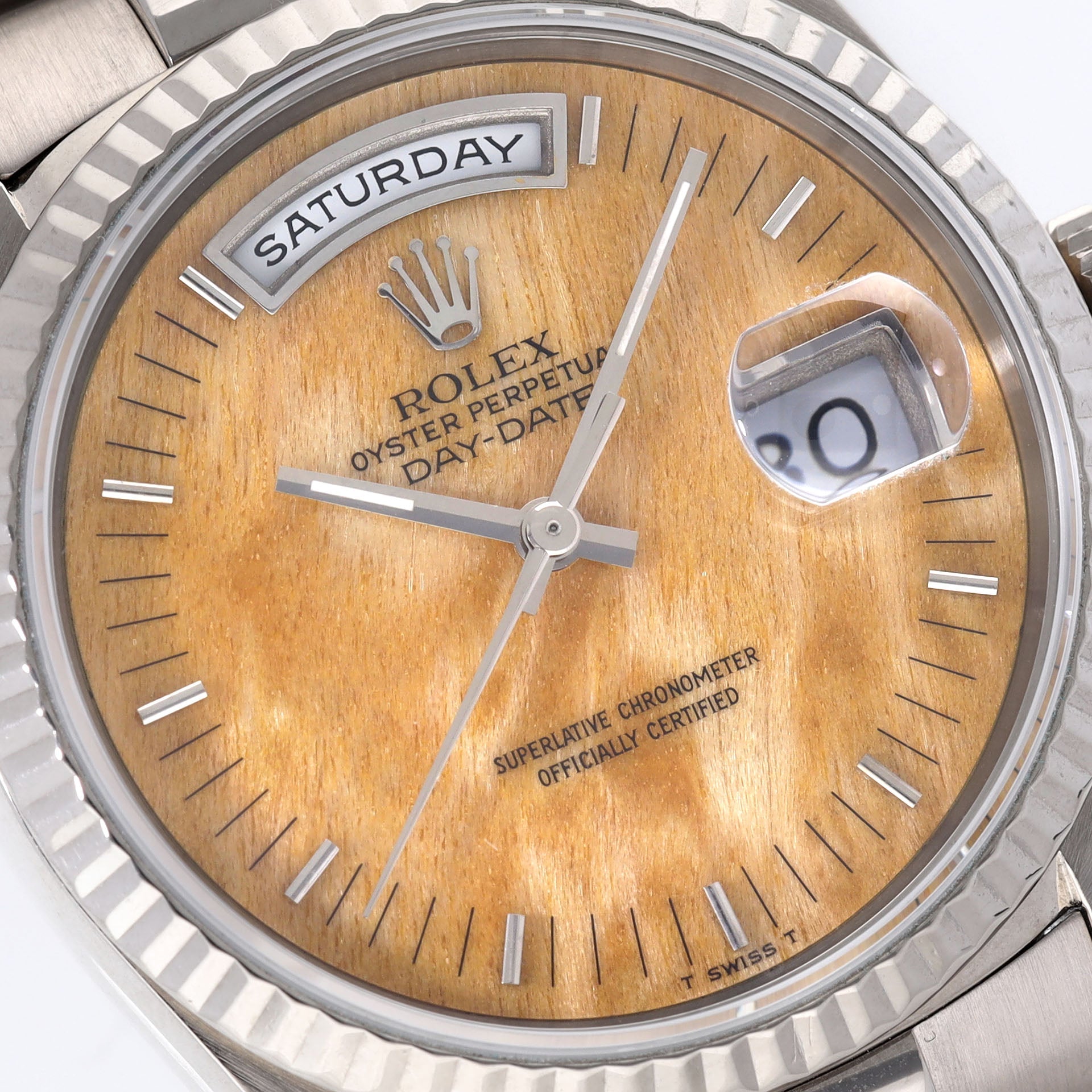 Rolex Day-Date 18239 White Gold Rare Birch Wood Dial with Papers