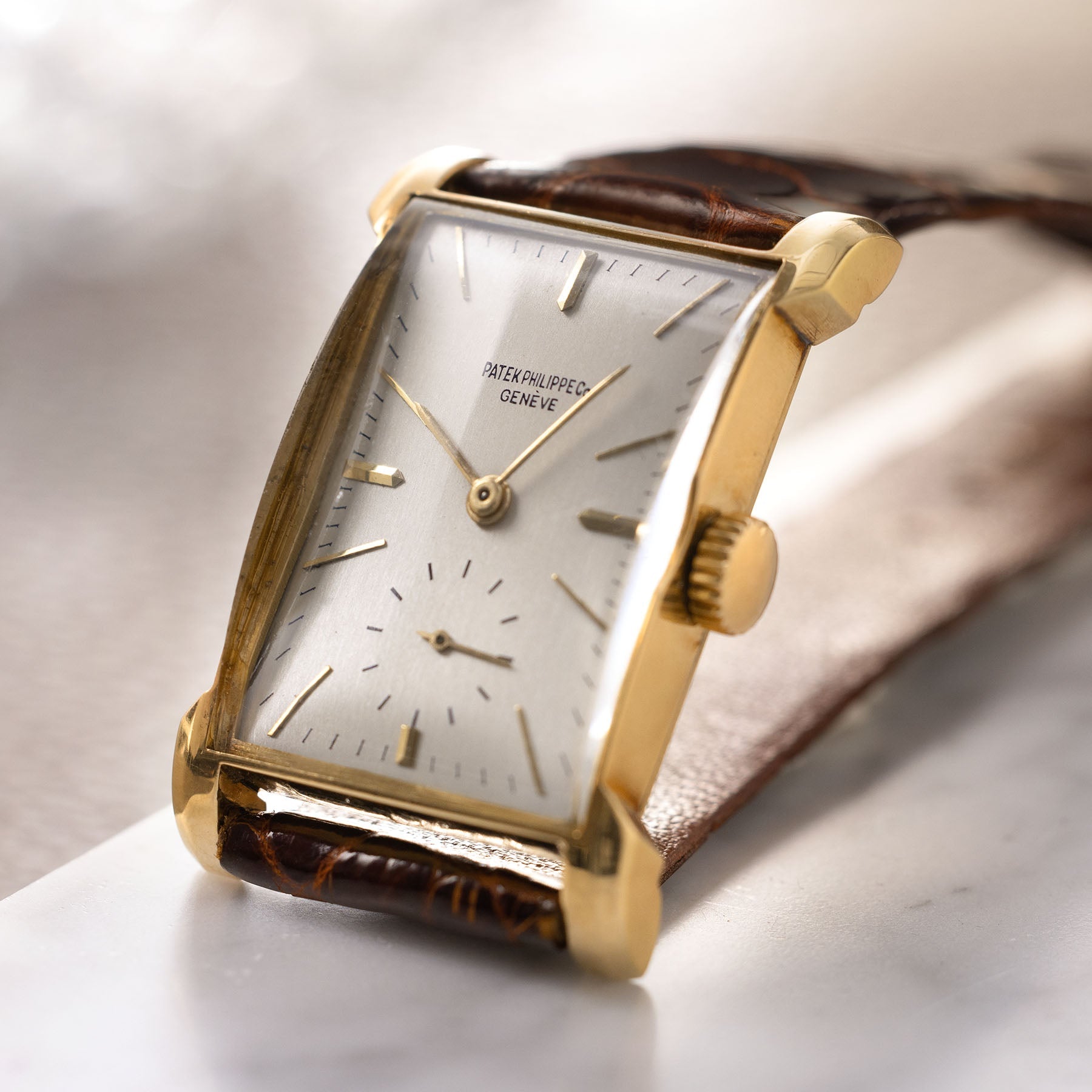 Patek Philippe 18 k gold Rectangular Dresswatch "Bunny Lugs" with Extract From The Archives ref 2403