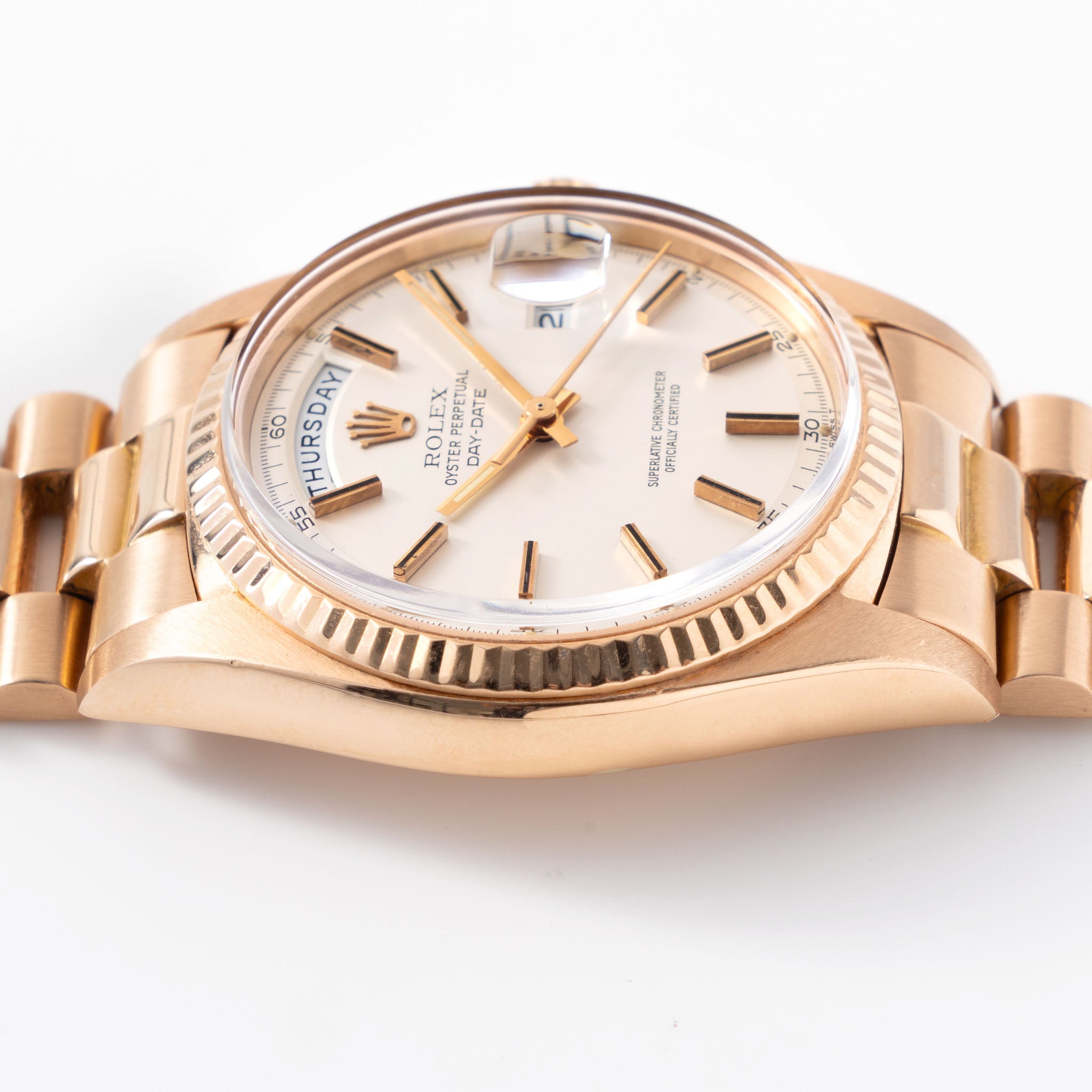 Rolex Day-Date Rose Gold Metallic Silver Dial Ref 1803