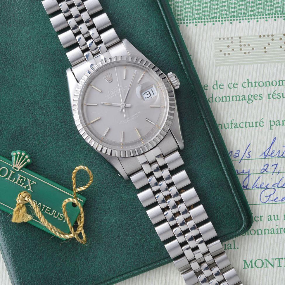 ROLEX 1603 DATEJUST GREY DIAL + PAPERS